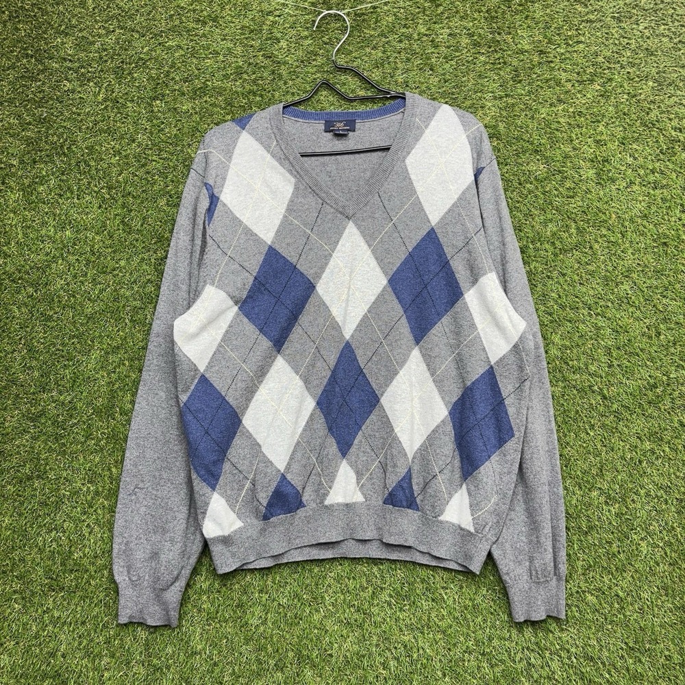 Brooks Brothers Cashmere Sweater Mens Large Argyle Diamond V Neck Blend 346